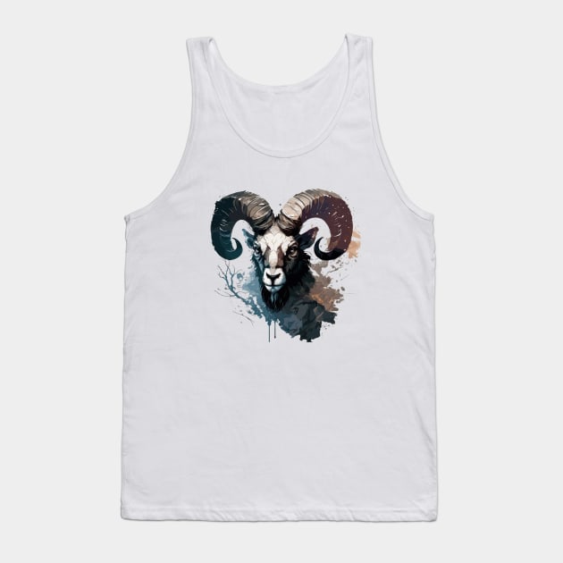 Ram Portrait Animal Painting Wildlife Outdoors Adventure Tank Top by Cubebox